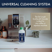 De'Longhi EcoDecalk Coffee Machine Descaler, bottle and carton packaging, unscented formula, 500ml, coffee machine maintenance use