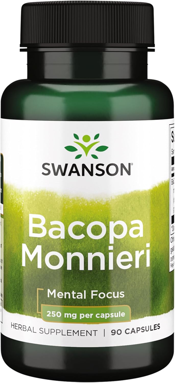 Swanson Bacopa Monnieri Extract 250mg herbal supplement capsules bottle front label 90 capsules