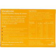 Vocalzone Honey and Lemon Throat Pastilles honey lemon flavour 24 count ingredients