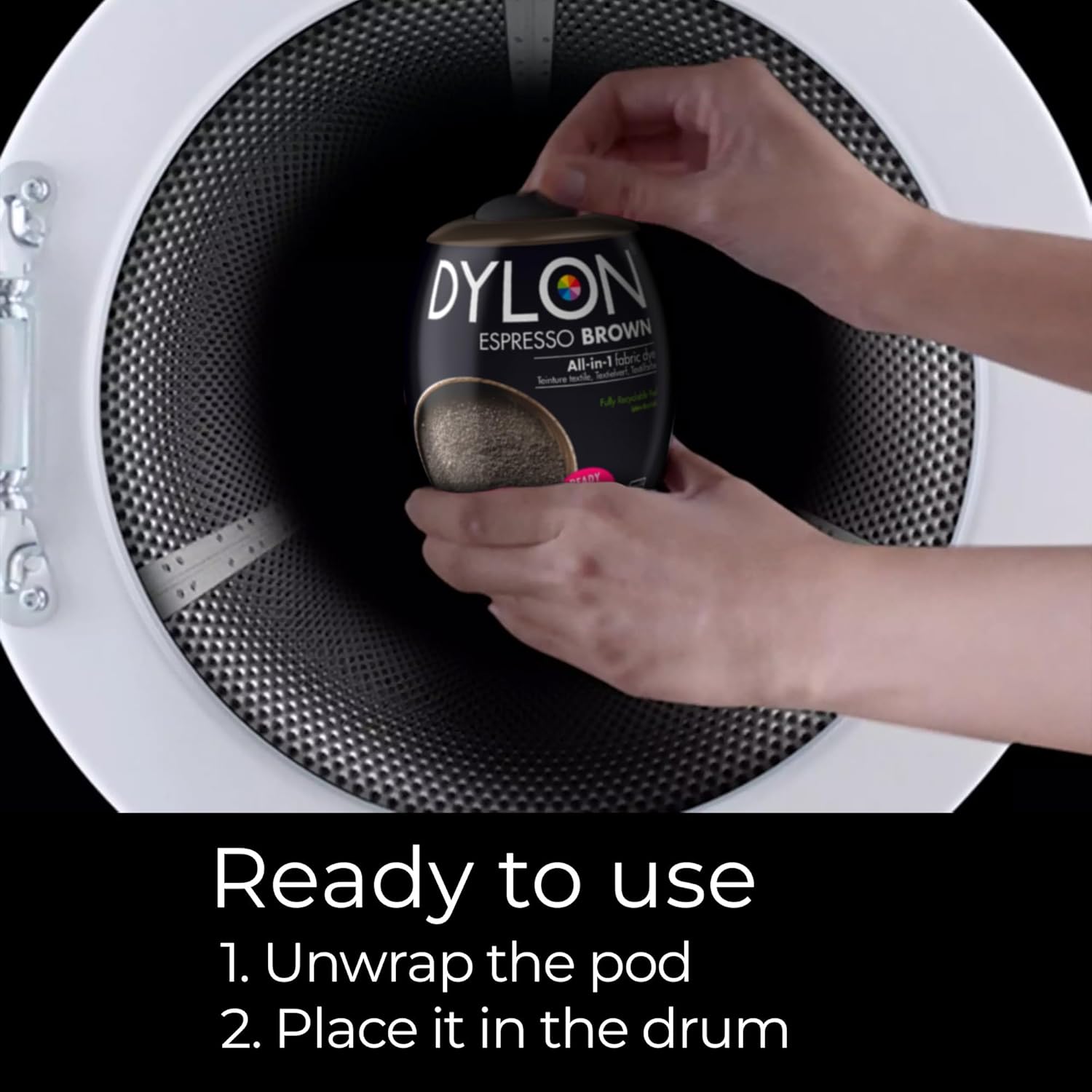 Dylon All-in-1 Fabric Dye Pod Espresso Brown 350g washing machine instructions