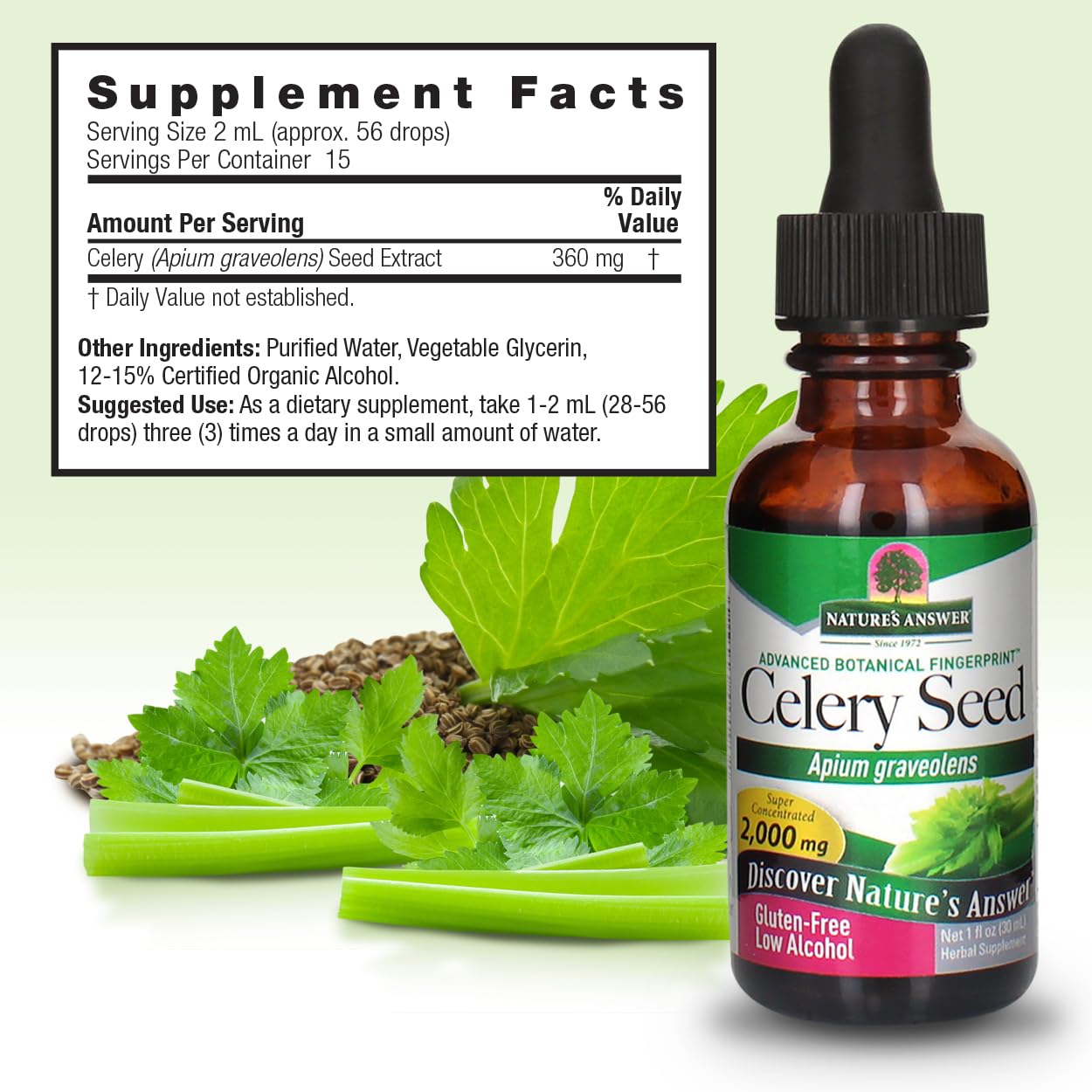 Nature’s Answer Celery Seed liquid extract supplement facts 30ml bottle
