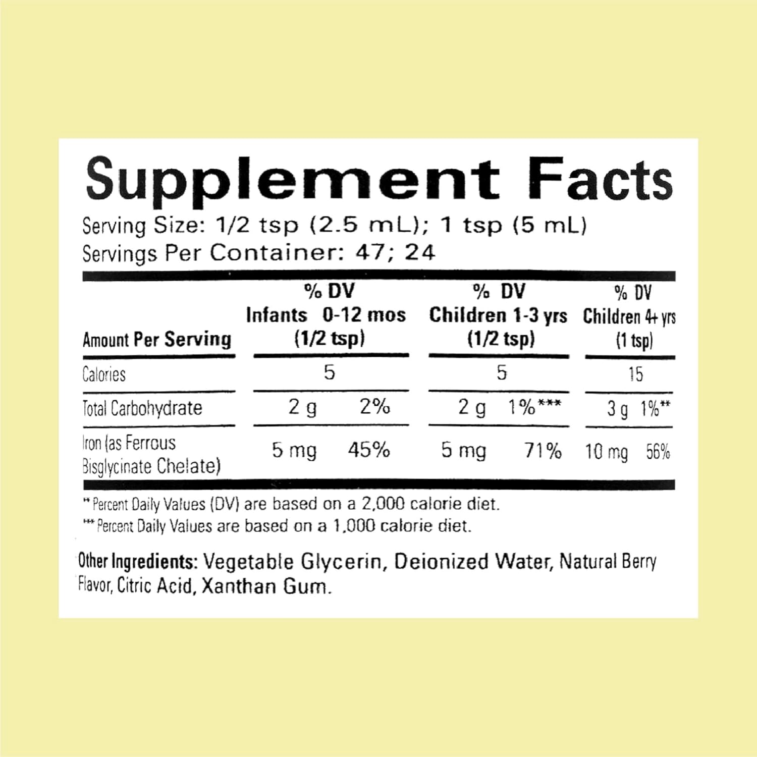 ChildLife Essentials Liquid Iron supplement facts ferrous bisglycinate berry 118ml