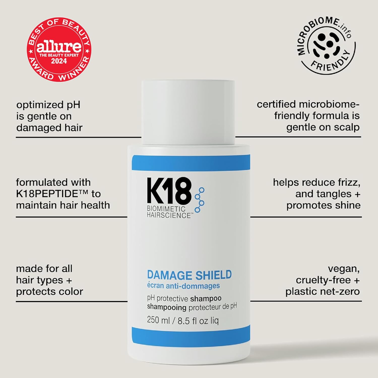 K18 DAMAGE SHIELD pH Protective Shampoo – 250ml Strengthens, Protects & Balances Hair pH for Optimal Health