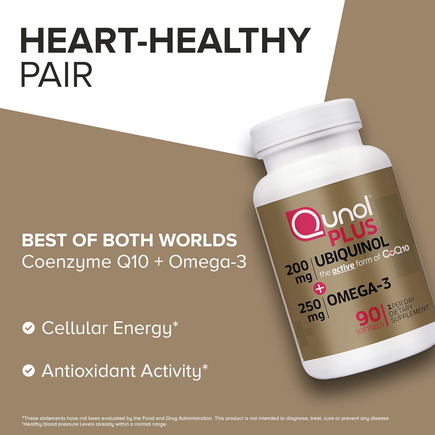 Qunol Plus Ubiquinol 200mg Omega-3 Softgels 90 Count
