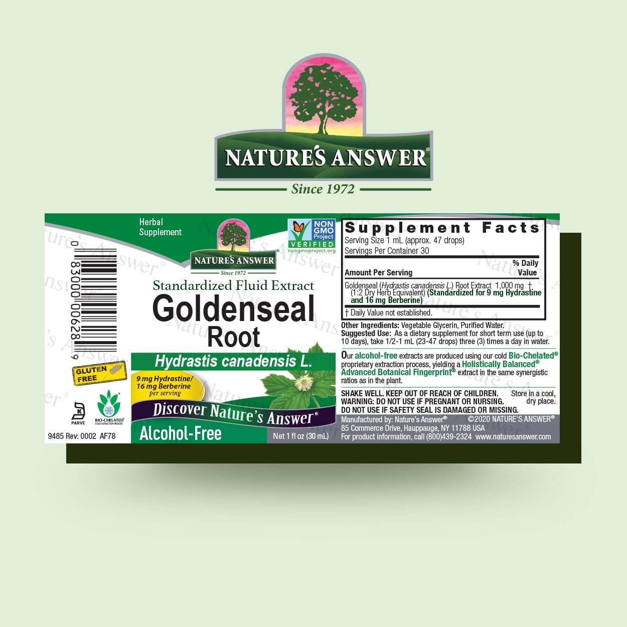 Nature's Answer Alcohol-Free Goldenseal Root Extract 30ml barcode packaging