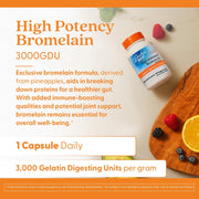 Doctor's Best High Potency Bromelain, bottle packaging, unflavoured, 500mg, 90 veggie capsules, daily use instructions