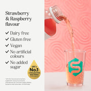 Symprove Liquid Probiotic Strawberry Raspberry Flavour 500ml probiotic drink pouring dairy free gluten free vegan