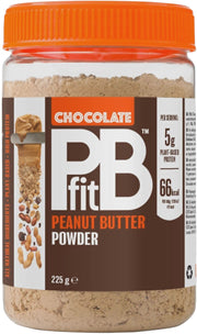 Front image: PBfit Chocolate Peanut Butter Powder cocoa peanut flour spread 225g tub