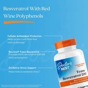 Doctor's Best Trans-Resveratrol, bottle packaging, unflavoured, 200mg, 60 veggie capsules, daily dietary supplement use