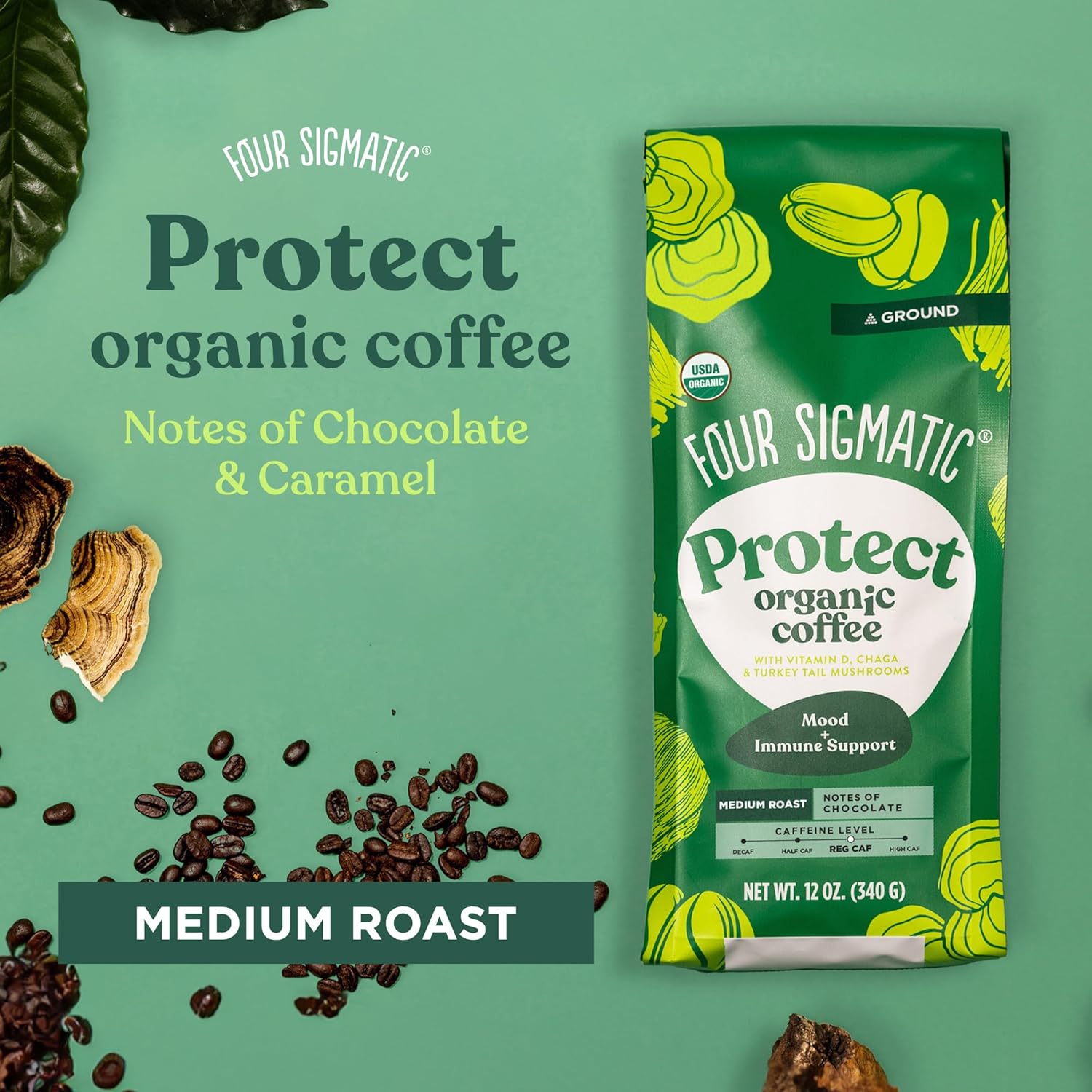 Four Sigmatic Organic Medium Roast, Ground Coffee - 340g