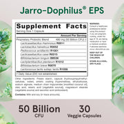 Supplement Facts Image: Jarrow Formulas Jarro Dophilus EPS 50 billion CFU probiotic supplement facts and ingredients 30 capsules
