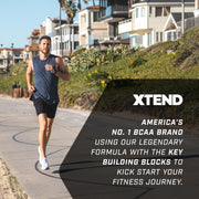 Lifestyle/use image: XTEND Original BCAA Powder Blackcurrant drink prepared in shaker tub powder 432g 30 servings