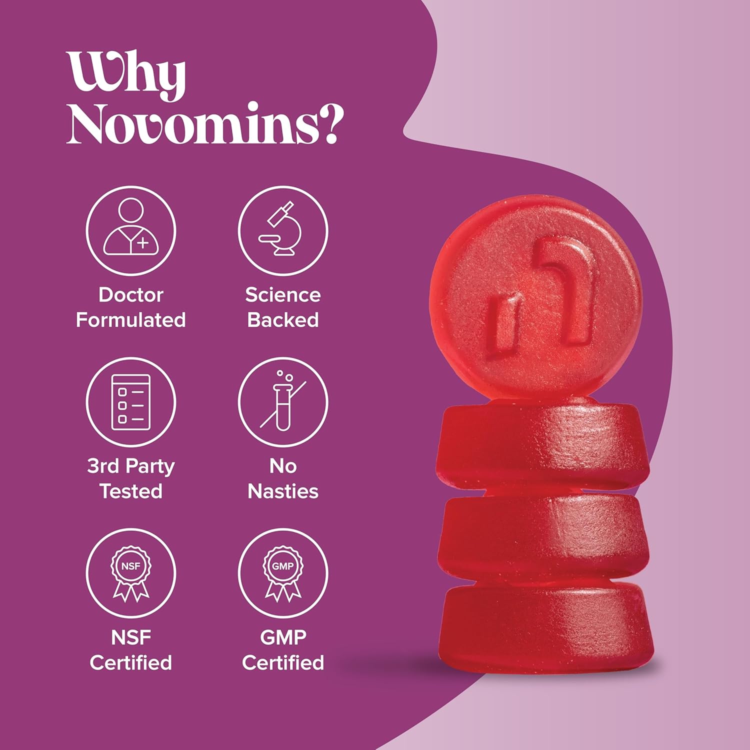 Novomins Vitamin B12 Gummies 1000mcg Strawberry 60 Count vegan gummies supplement close up