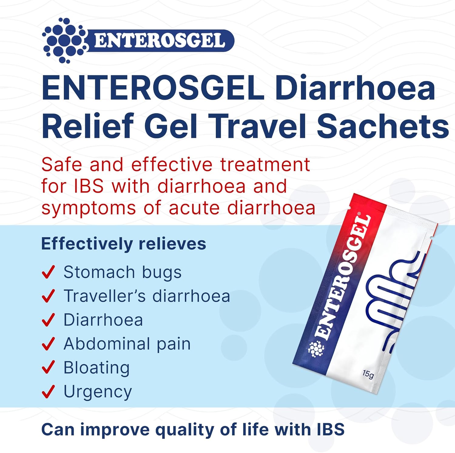 ENTEROSGEL Traveller’s Diarrhoea & IBS Relief On-The-Go – 10 Sachets