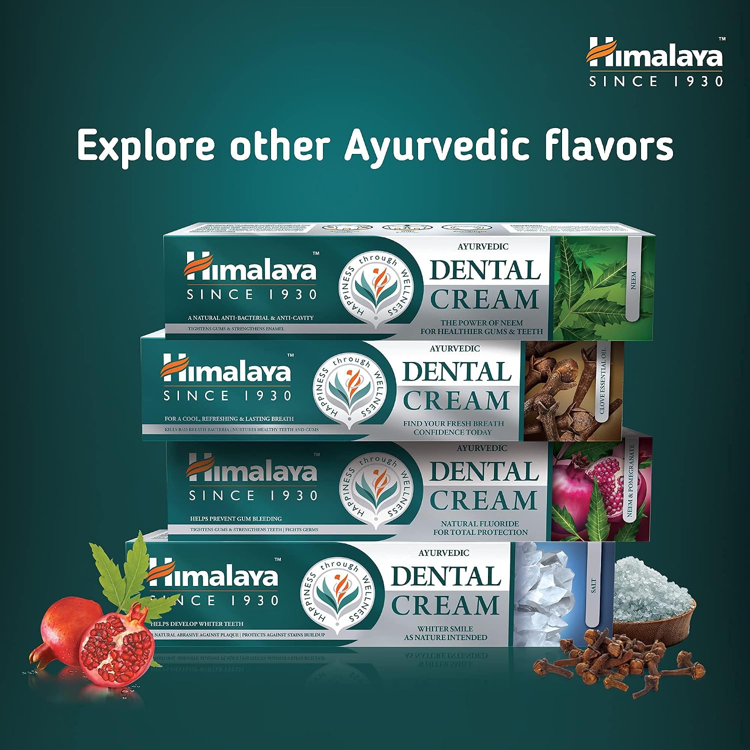 Himalaya Ayurvedic Dental Cream with Clove Oil, toothpaste tube packaging, clove flavour, 100g, daily oral care use & other variants