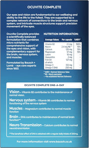 Supplement facts panel and usage instructions for Ocuvite Complete softgels.