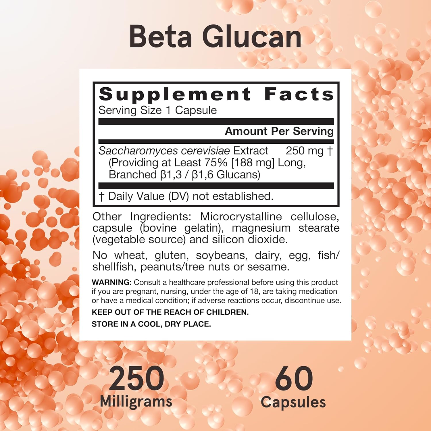 Supplement Facts Image: Jarrow Formulas Beta Glucan 250mg supplement facts ingredients capsules 60 count