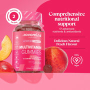 Novomins Multivitamin Gummies Peach 60 Count natural peach flavour 2 per day gummies