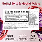 Supplement Facts Image: Jarrow Formulas methyl b12 5000mcg methyl folate 800mcg supplement facts and ingredients 60 count