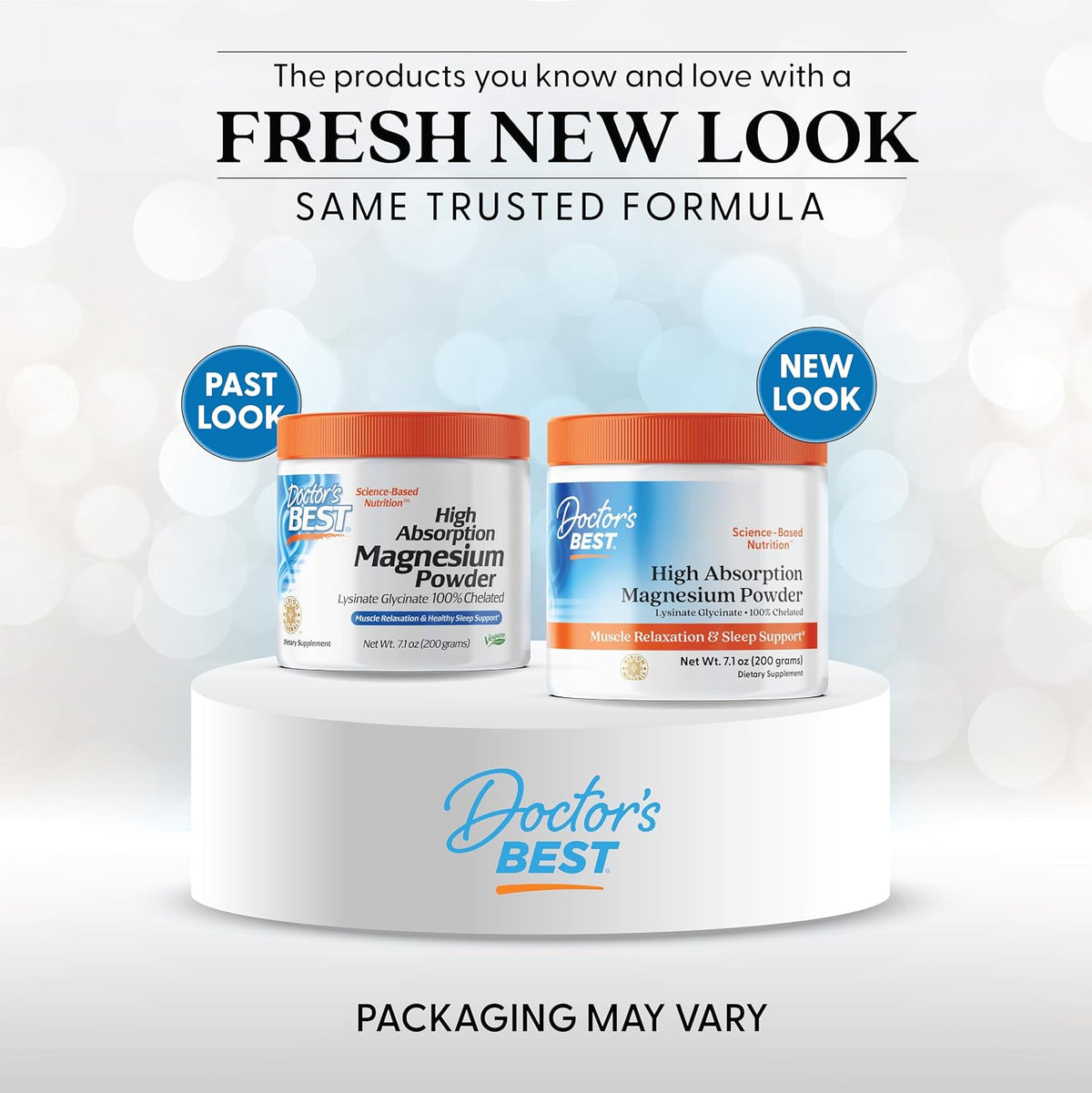 Doctor's Best High Absorption Magnesium Lysinate Glycinate Powder, tub packaging, unflavoured, 200mg, 200g, new packaging