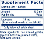 Life Extension Mega Lycopene 15mg 90 softgels supplement facts label