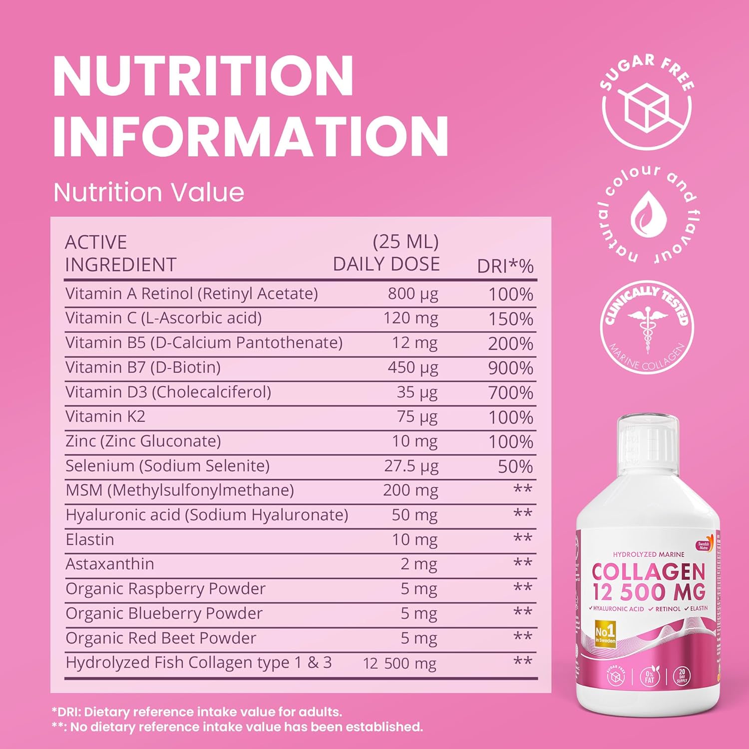 Swedish Nutra Marine Collagen liquid supplement facts ingredients fruit 500ml