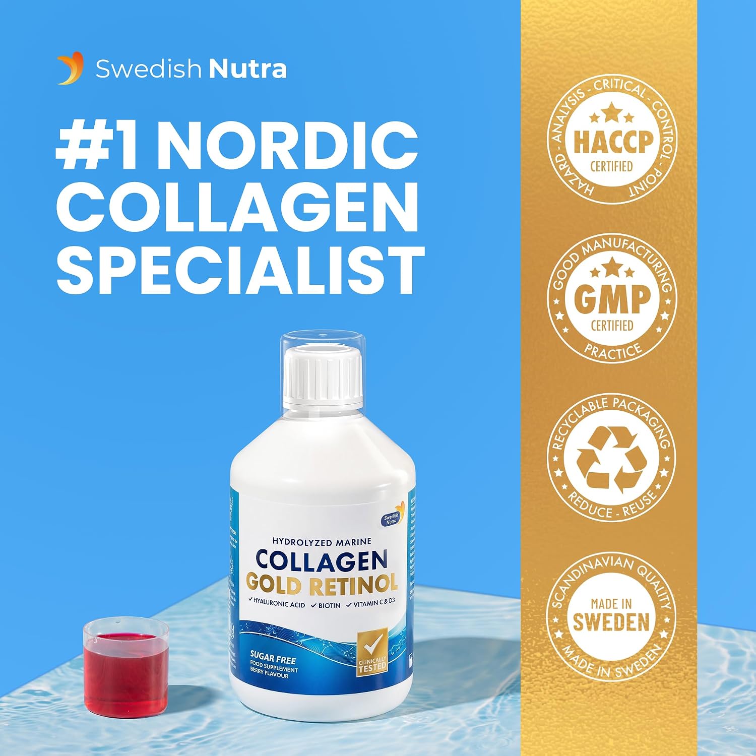 Swedish Nutra Marine Collagen Gold Retinol Berry Flavour 500ml