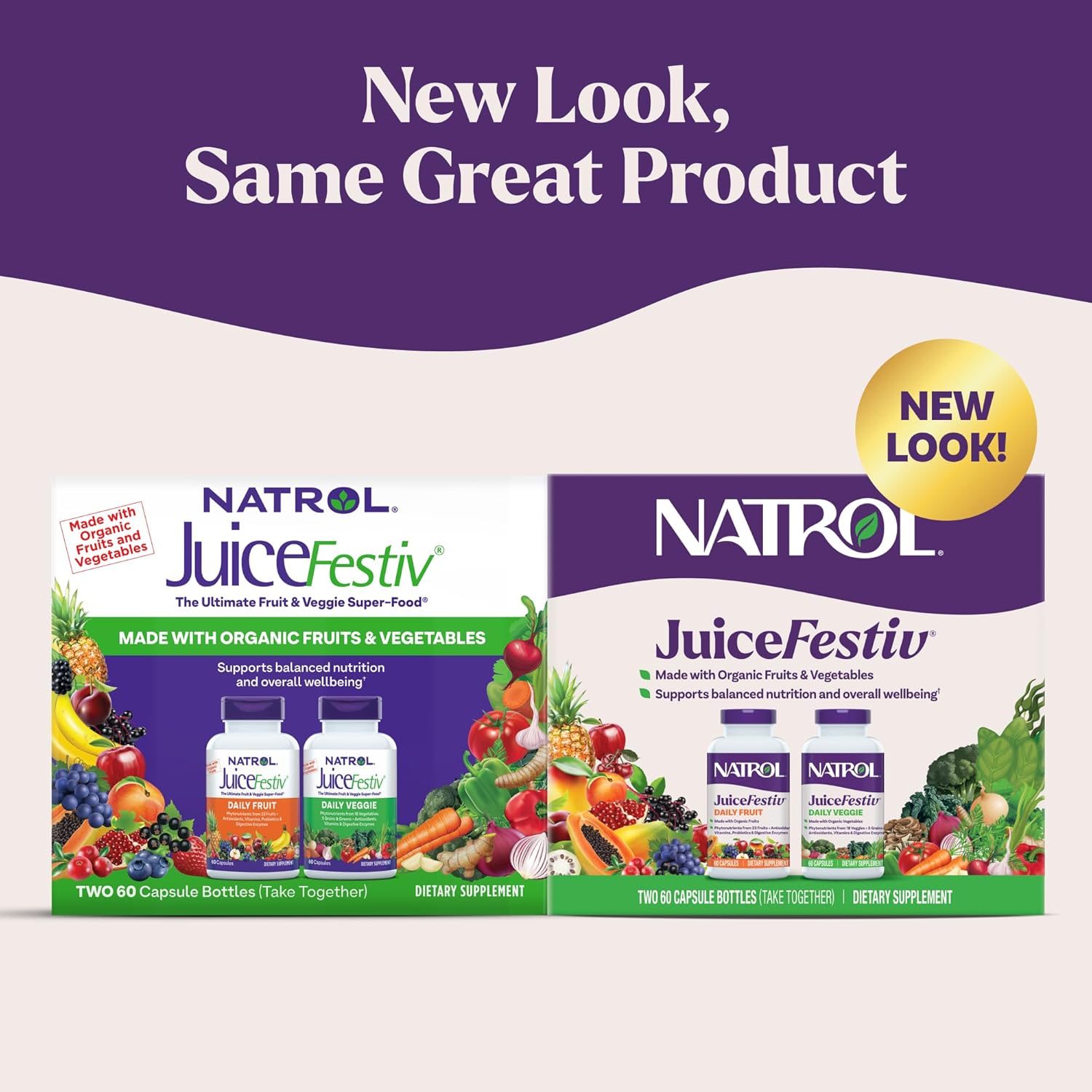 Natrol JuiceFestiv Daily Fruit & Daily Veggie Capsules – 120 Count packaging may vary