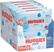 Huggies Pure baby wipes multi pack fragrance free natural fibre wipes 10x56 wipes quantity