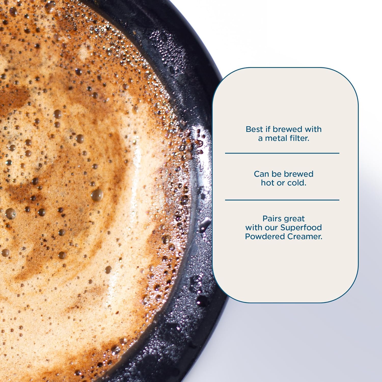 How to use: Laird Superfood Peruvian dark roast mushroom coffee 340g brewing instructions on white background