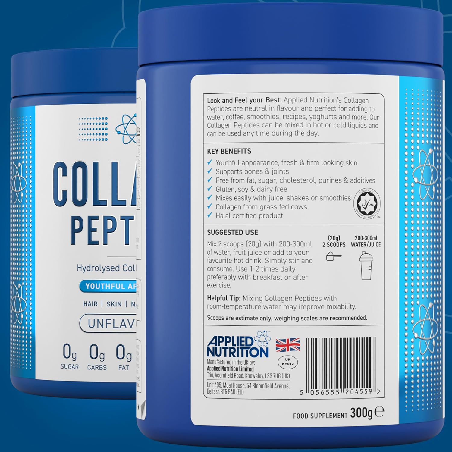 Applied Nutrition Collagen Peptides powder tub barcode unflavoured 300g