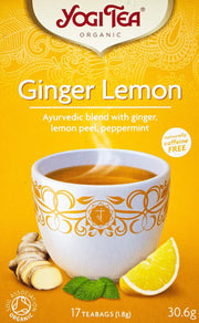 Front Image: Yogi Tea Organic Ginger Lemon herbal tea bags 17 x 1.8g box