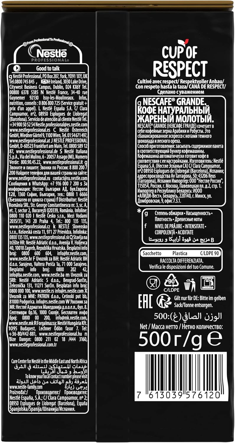 Nescafé Grande Roast and Ground Coffee 500g bag ingredients and product information & barcode