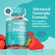 Novomins Focus Gummies Strawberry 60 Count natural strawberry flavour 2 per day gummies