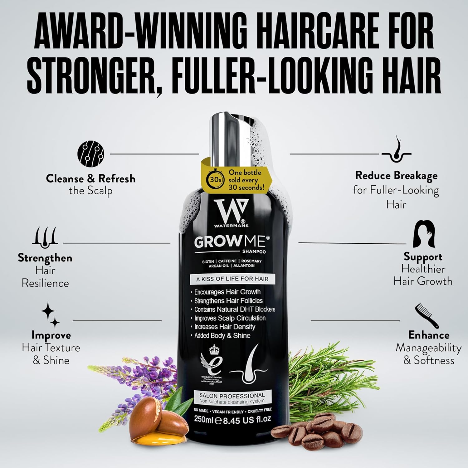 Watermans Grow Me Shampoo 250ml ingredients and product information