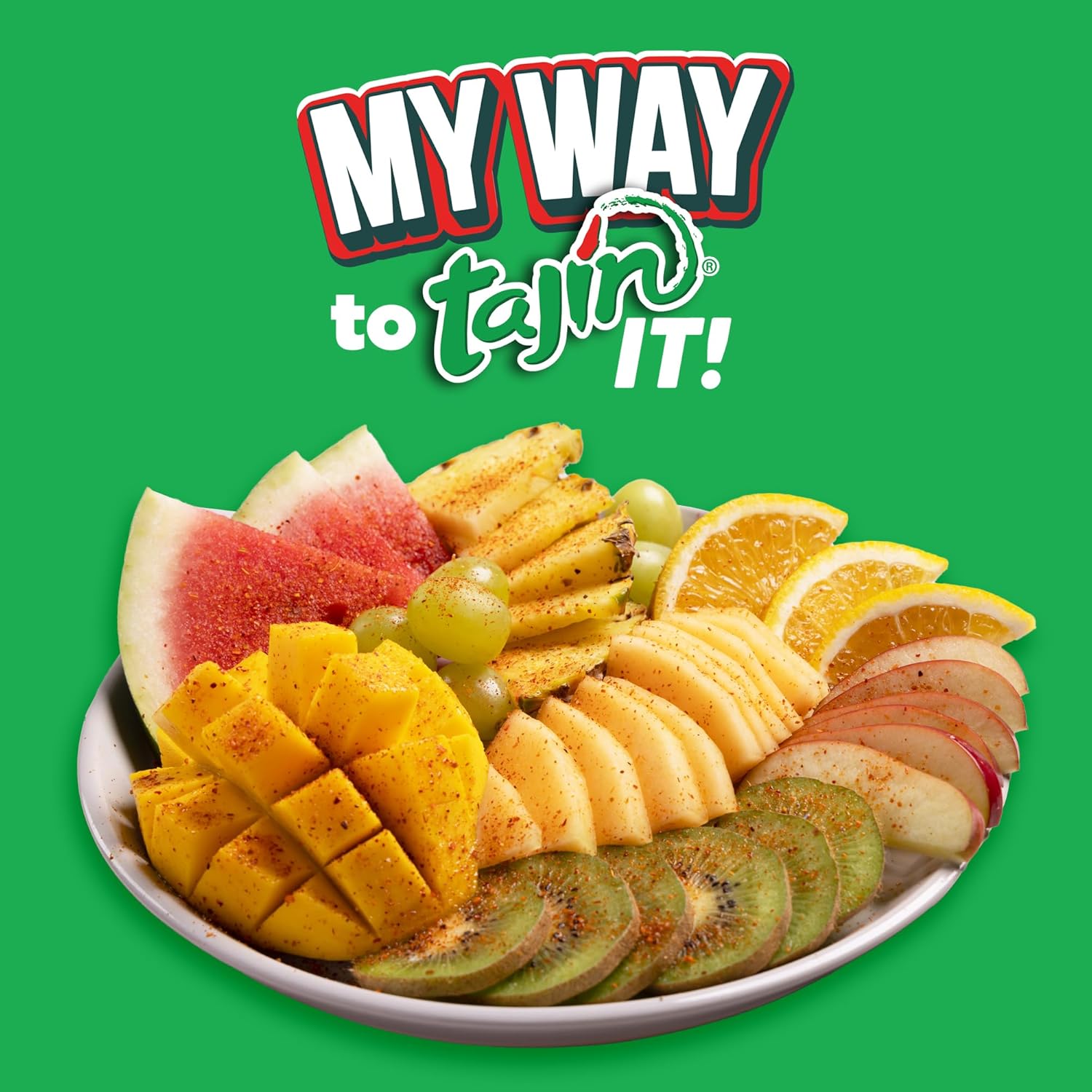 Tajin Clasico Seasoning with Lime sprinkled on fruits and snacks 400g