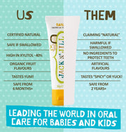 Jack N' Jill Natural Certified Toothpaste Banana, toothpaste tube packaging, banana flavour, 50g, product information
