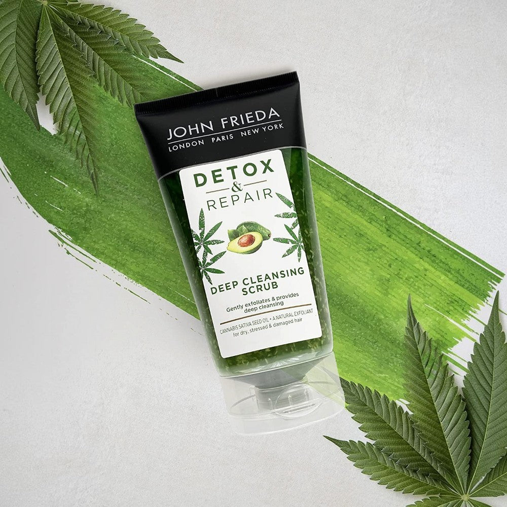 John Frieda Detox & Repair Deep Cleansing Hair Scrub no flavour 150ml tube lifestyle use image
