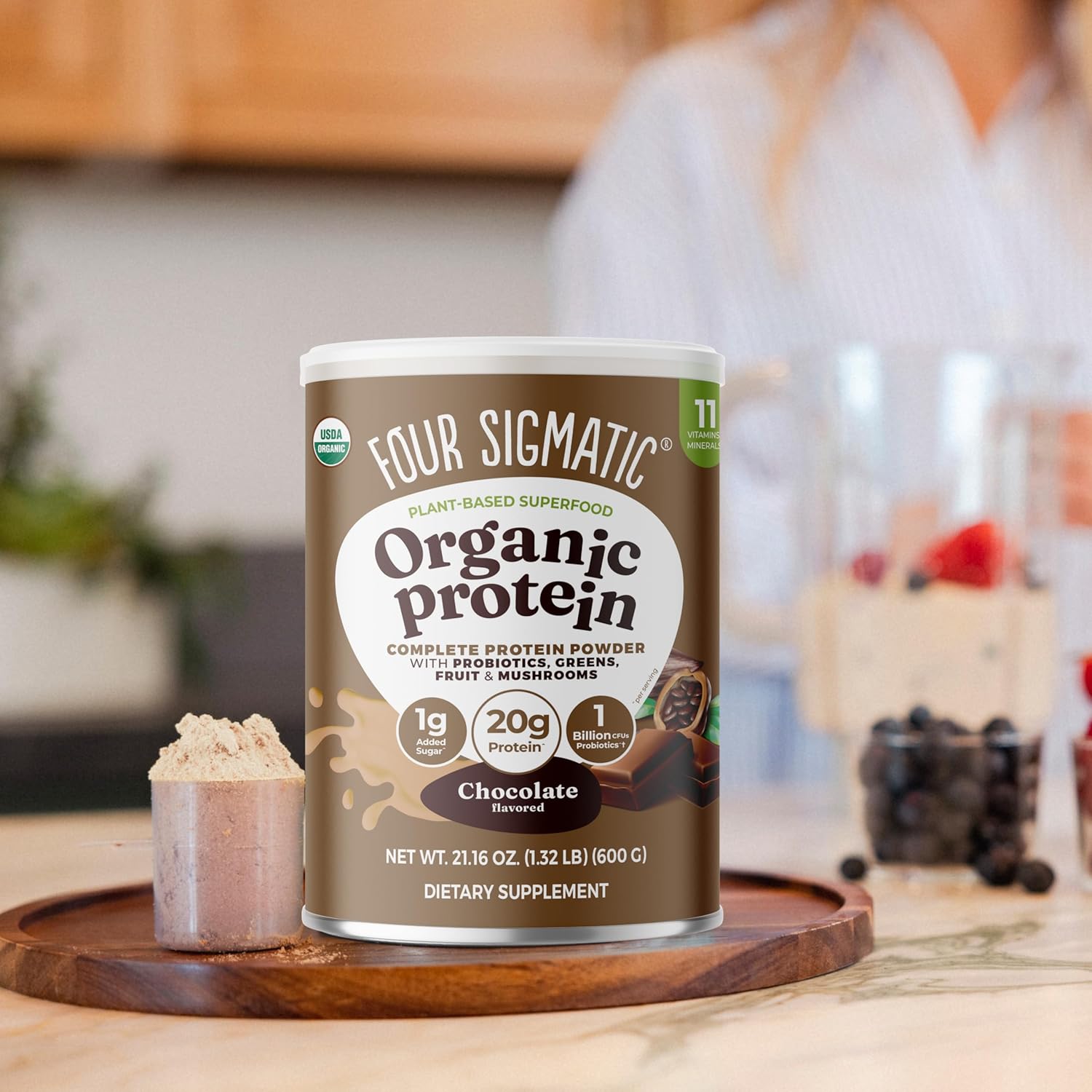 Four Sigmatic Organic Plant-Based Protein Powder, Chocolate 