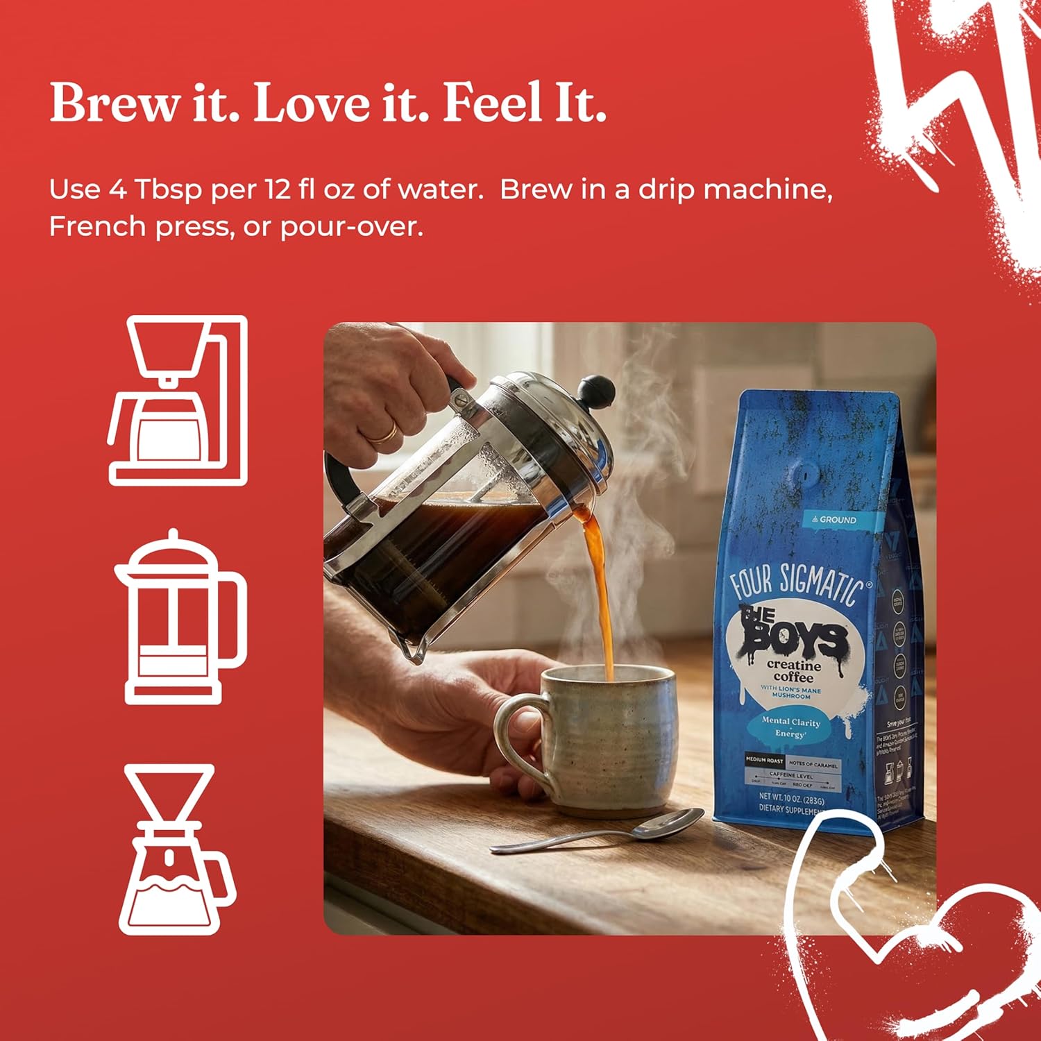Four Sigmatic medium roast creatine coffee preparation guide 283g