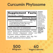 Supplement Facts Image: Jarrow Formulas Curcumin Phytosome 500mg ingredients and supplement facts veggie capsules