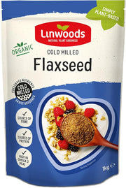 Front image: Linwoods Organic Cold Milled Flaxseed powder pouch 1kg natural unflavoured