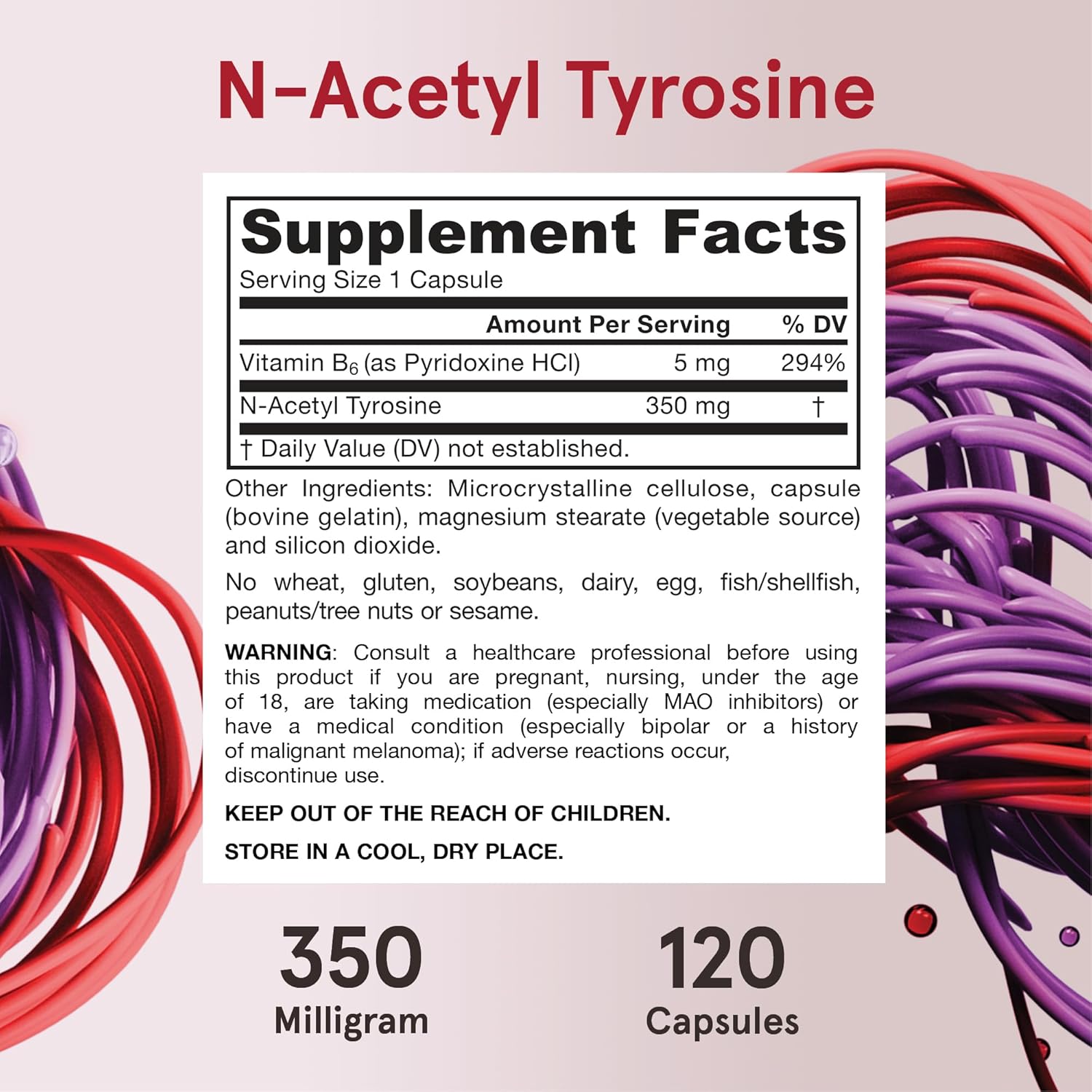 Jarrow Formulas N-Acetyl Tyrosine 350 mg Amino Acid Supplement – 120 Capsules Supplement Facts panel