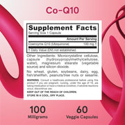 Supplement Facts Image: Jarrow Formulas CoQ10 100mg supplement facts ingredients veggie capsules 60 count