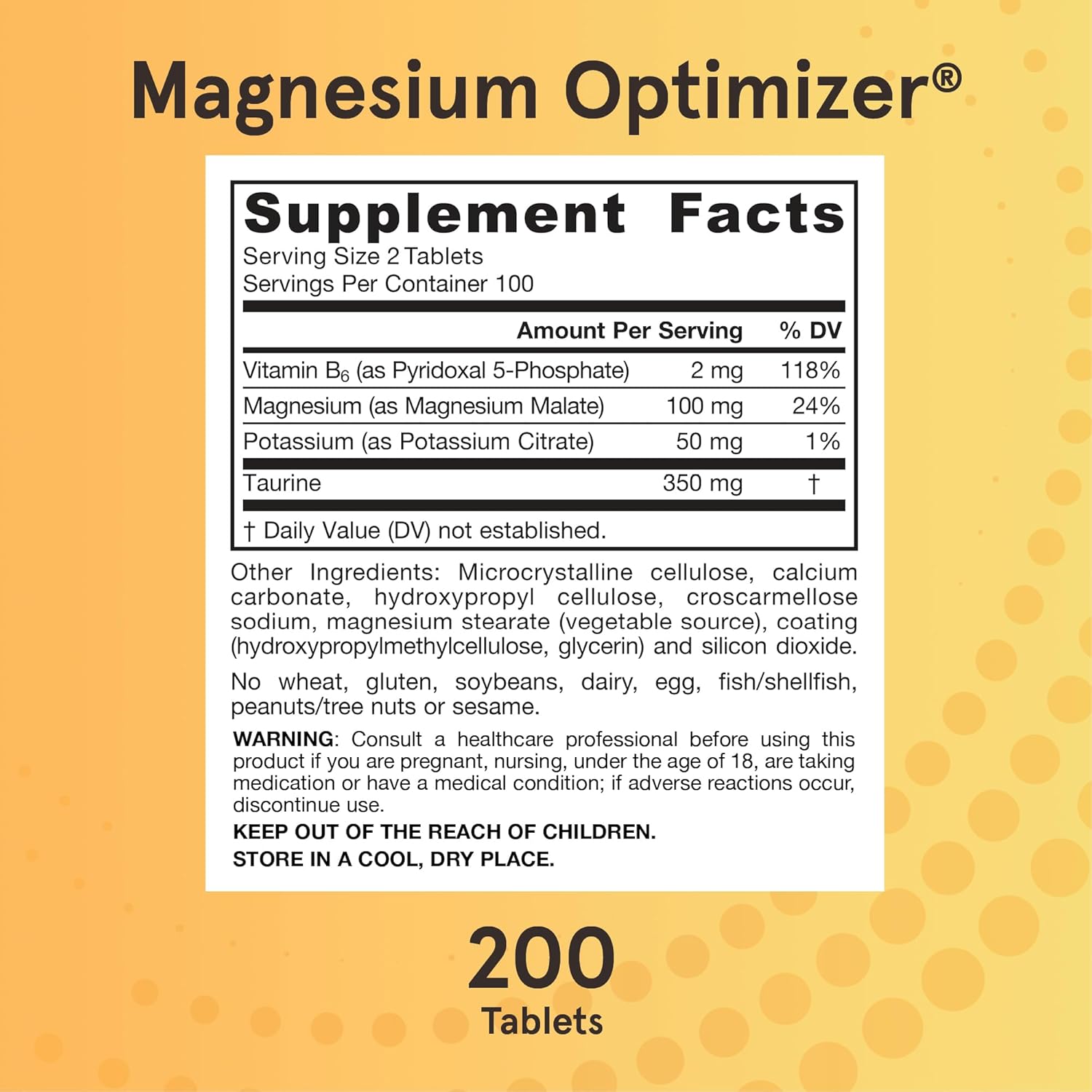 Supplement Facts Image: Jarrow Formulas Magnesium Optimizer supplement facts ingredients tablets 200 count