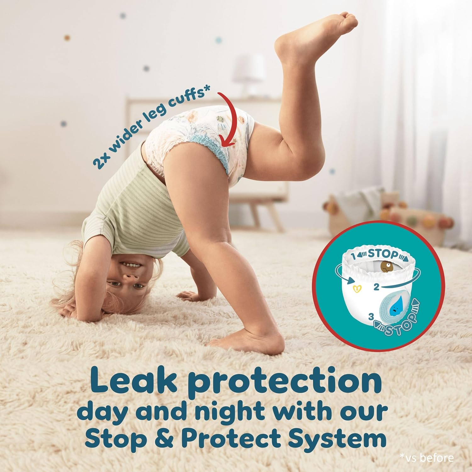 Lifestyle/use image: Pampers Baby-Dry Pants Size 7 50 nappies toddler wearing nappy pants