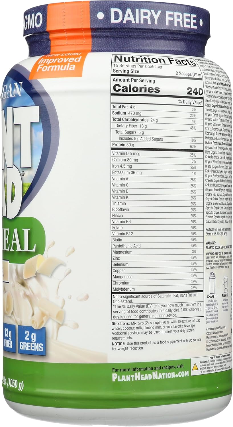 Genceutic Naturals Plant Head Real Meal supplement facts label tub 1050g