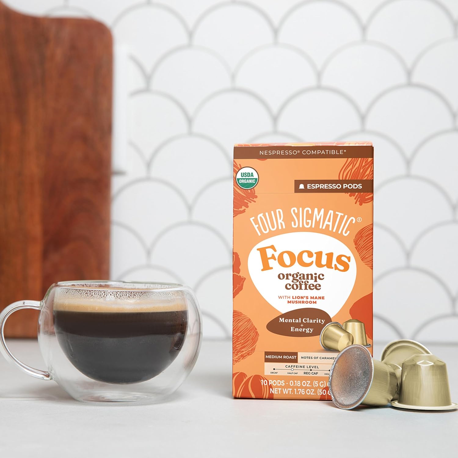 Four Sigmatic organic medium roast espresso pods lion's mane 10 count servings
