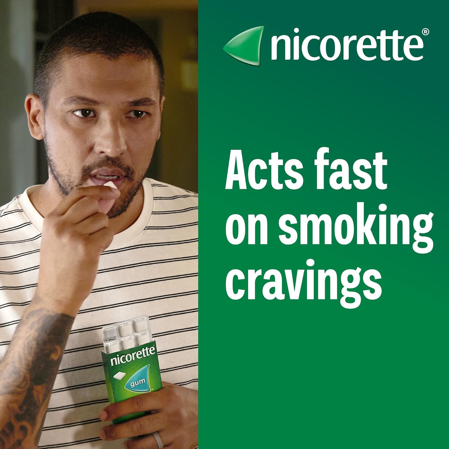 Lifestyle/use image: Nicorette Icy White gum discreet daily use chewing