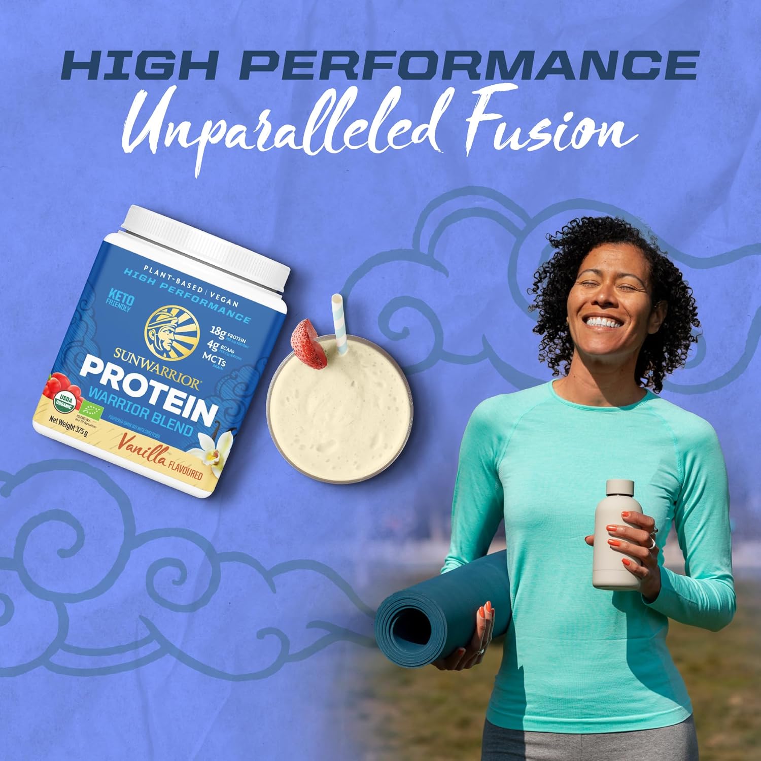 Sunwarrior Plant-Based Protein Powder, Vanilla Flavoured 375g.